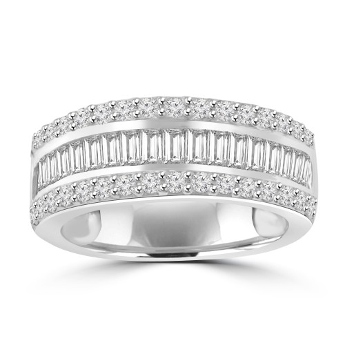 3.41 ct Ladies Round Cut & Baguette Diamond Anniversary Wedding Band in 14k White Gold ( F Color VS-2 Clarity)